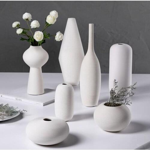 Modern White Ceramic Vase+Dried Flower Arrangement Dining Table Furnishings Crafts Home Livingroom Desktop Ornaments Decoration