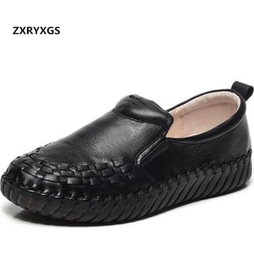 Hand-stitched 100% Natural Full Real Leather Shoes Flat Shoes Woman Sneakers 2019 Soft Non-slip Wear Casual Shoes Women Flats