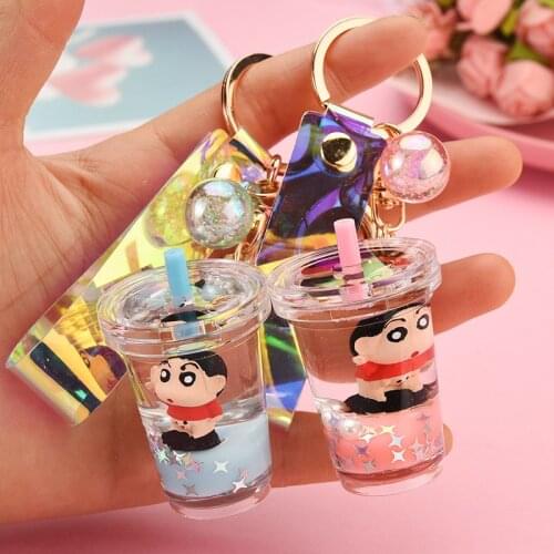 Cute Cartoon Anime Keychain Liquid Floating Bottle Keyring Backpack Car Pendant Key Chains Gifts for Women Couple
