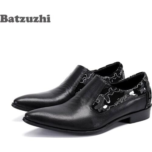 Batzuzhi Formal Leather Dress Shoes Men Pointed Toe Black Genuine Leather Men Shoes Slip on Oxford Shoes for Men, Big Size EU46