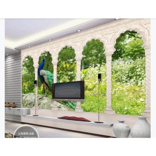 Photo Vinyl Wallpaper roman column arch peacock Backdrop Wallpaper Beautiful Living Room Bedroom Decor Wallpaper Murals