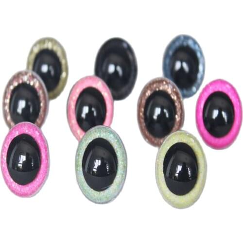 Glitter colorful eyes 22mm 24mm 26mm 28mm 30mm 40mm 50mm round plastic clear glitter toy safety eyes with washer--Y10