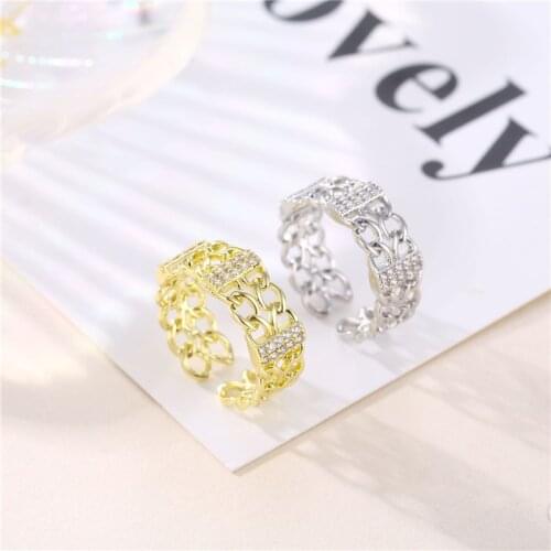 YJGS Trendy Hollow Super Flash Zircon Rings INS Wind Index Finger Ring For Female Exquisite Opening Adjustable Ring