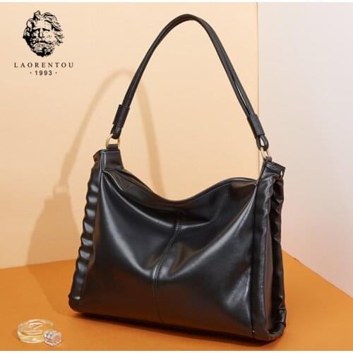 LAORENTOU Ladies Genuine Leather Handbag Ladies Commuter Tote Bag Large Capacity Middle-aged Mother Underarm Bag Birthday Gift