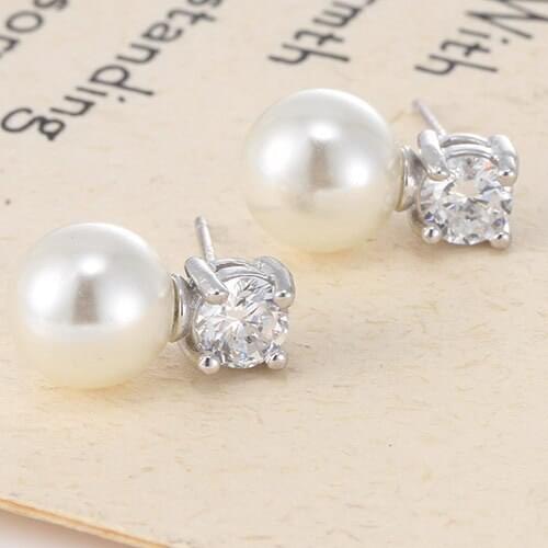 Fashion Brand Round Zircon Double Side Pearl Earring For Women Crystal Stud Earrings Jewelry