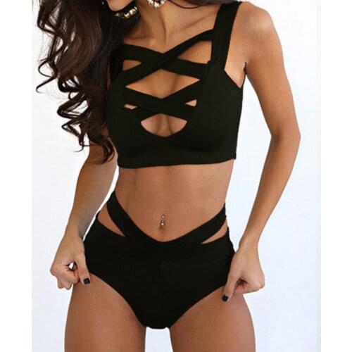 Women Bikini Set Sexy Bandage Stretch Bodycon Swimwear Push-Up Padded Cross-Up Swimsuit High Waist Hot Bathing Suit