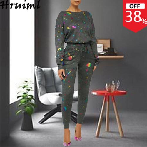 2 Piece Set Women Long-sleeved Casual Fashion Digital Printing Two Piece Outfits for Women Drawstring Pullover Clothes for Women