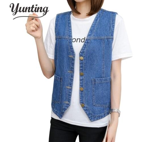 Deep Blue Sleeveless Vest Woman 2021 Summer Suit Collar Denim Gilet Casual Short Jackets Femme Slim Waistcoat Jean