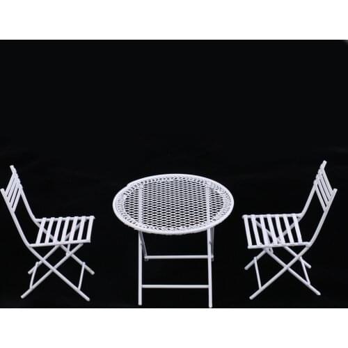 1:12 Dolls House Miniature Furniture White Metal Round Table With 2 Chairs