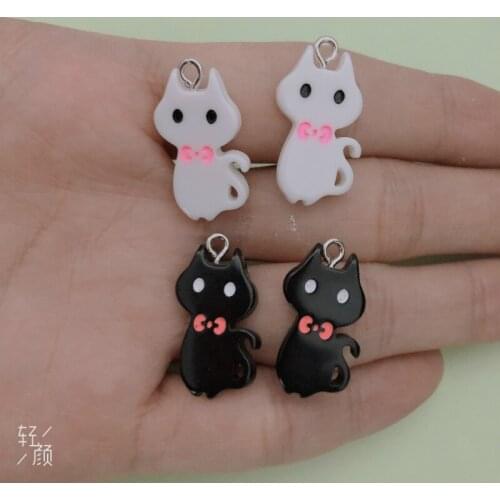 10pcs/pack Cute Bow Cat 3D Resin Charms for Earring Diy Making