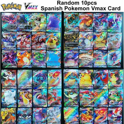 Random 10pcs Spanish Pokemon Vmax Card Box Spain Pokémon Shining Card Display Playing Game Childer Kids Toys Gift