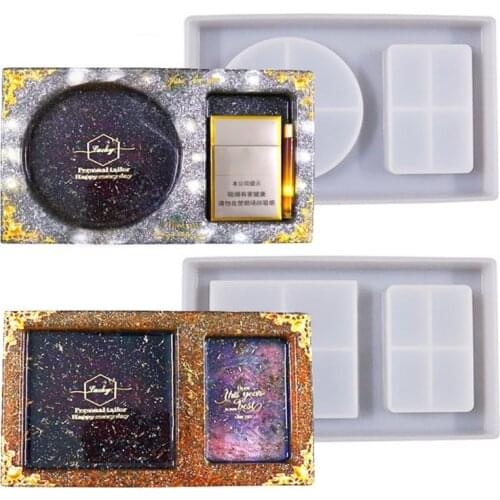2 in 1 Tray Epoxy Resin Mold Cigarette Case Silicone Mould Jewelry Storage Box Mold DIY Crafts Decorations Casting Tool
