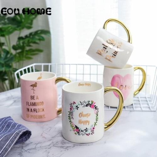 400ml Glod Monogrammed Mugs Ceramic Couple Cups Coffee Mug Tea Water Drinkware Milk Cups and Mugs Cup Creative Christmas Gift