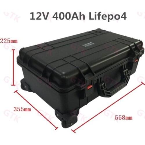 Large capacity 12v 400Ah 350Ah lifepo4 battery 100A BMS built-in IP67 case for wind solar energy storage EV + 20A charger