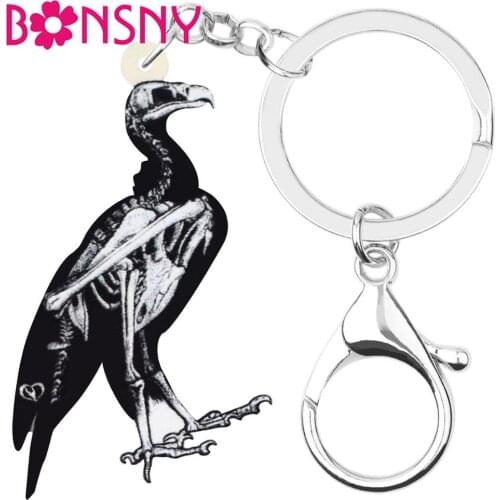 Bonsny Acrylic Halloween Skull Skeleton Bird Keychains Key Ring Animal Jewelry Gift For Women Girls Kids Handbag Purse Accessory