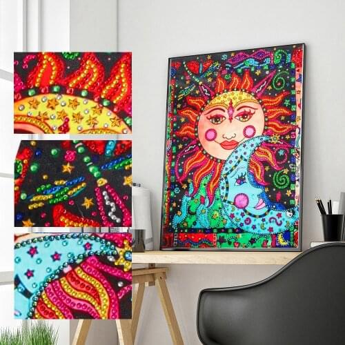 5D DIY Special Shaped Diamond Painting Sun Moon Beauty Cross Stitch Mosaic Craft Kit Embroidery Cross Stitch 5D Rhinestone Decor