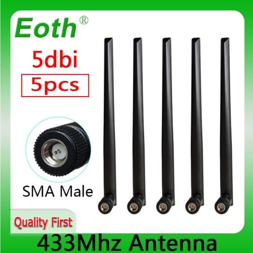 5pcs 433Mhz Antenna 5dbi SMA Male Connector 433 MHz Directional Antena Rubber Aerial Wireless Repeater Lorawan antenne 433m