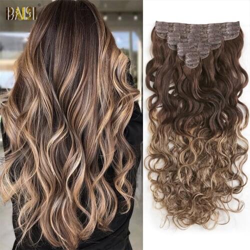 BAISI 8pcs/Set Brazilian Clip In Hair Extensions Human Hair Virgin Hair 120g Body Wave Clip In Human Hair Extensions For Women