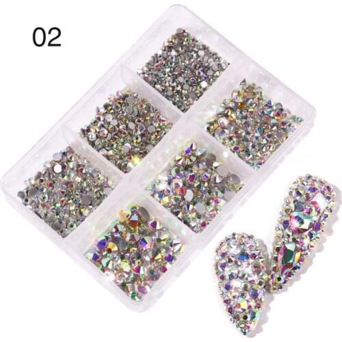 Shiny 3D Crystal Nail Rhinestones Multi-Size Colorful Silver AB Flat Back Nail Rhinestones DIY Nail Art Decorations Nail Stones