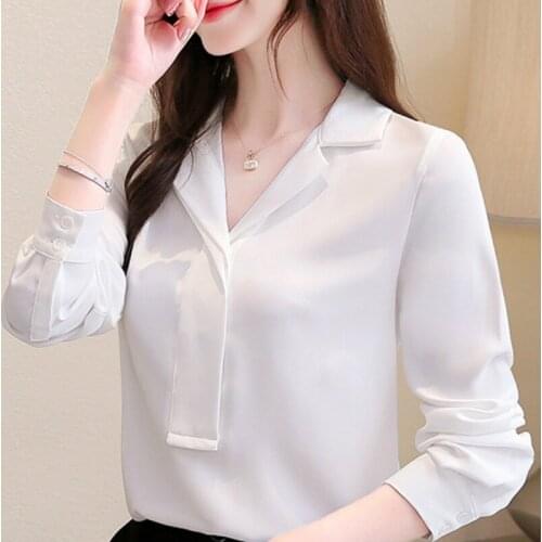 Blusas Mujer De Moda 2021 Blouse Women V-neck Office White Blouse Tops Long Sleeve Chiffon Blouse Shirt Women Blouses C158