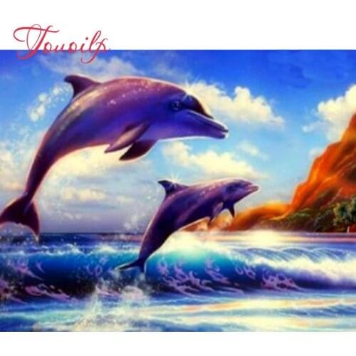 Diy,Diamond Painting,sea waves,dolphins,Full,Diamond Embroidery,3d picture,image,Stitch Cross,Diamond Mosaic,Needlework,5d art