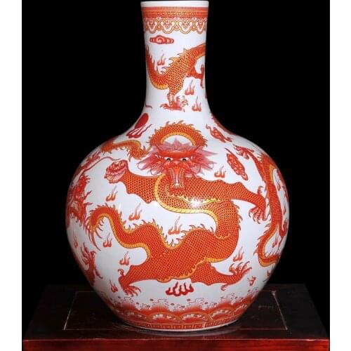 Jingdezhen porcelain enamel pastel dragon grain of large vase Household decoration decoration crafts are sitting room