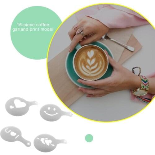 16pcs Creative Coffee Drawing Cappuccino Mold Fancy Coffee Printing Model Foam Spray Cake Stencils Powdered Sugar Sieve Tools