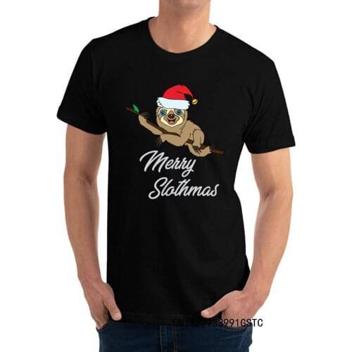 Designer Man T-Shirt Round Collar Short Sleeve Pure Cotton Merry Slothmas Cute Sloth Merry Christmas Wi Tees Casual Tee-Shirts
