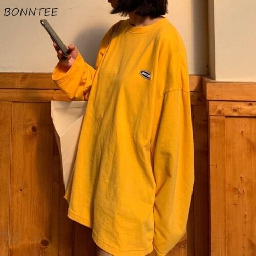 Long Sleeve T-shirts Women Solid Korean Style Leisure Stylish Ladies Tops Candy Colors Tees Simple All-match O-neck Soft Couple