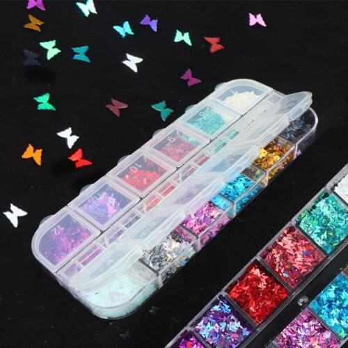 Holographic Butterfly Shapes Glitter Nail Art Glitter Flakes Sparkly 3D Colorful Sequins Polish Manicure Nail Decoration