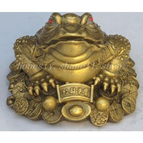 China fengshui bronze copper Wealth money Golden Toad frog beast statue Collectible Old Handwork copper Silver Bronze