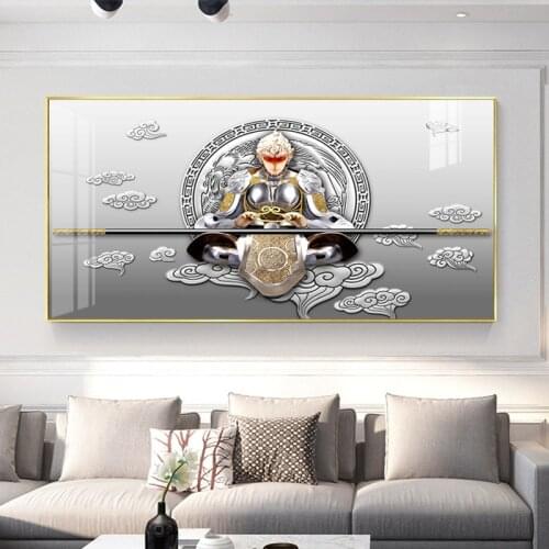 Cool Sun WuKong Auspicious clouds Golden hoop stick Modern Decorative Canvas Wall Art Posters for porch Living Room office decor
