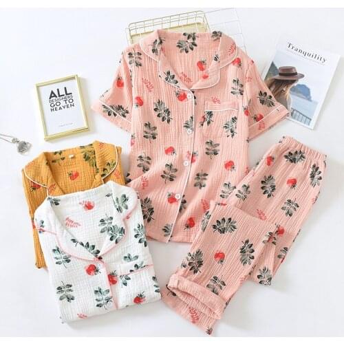 Women Pajamas Sets Summer Women Pyjamas Cotton Clothing Short Sleeve Tops Set Female Pyjamas Sets Pink Print NightSuit Sleep