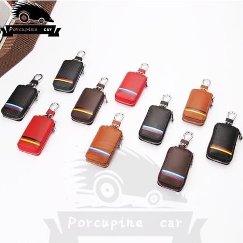 Leather Carbon fiber Car Key Case for BMW Audi Mercedes Peugeot Toyota Honda Vw Hyundai Car Protector Case Covers Car Key Bag
