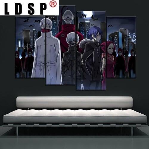 LDSP Canvas Japan Anime Tokyo Ghoul 4 Panels Modular Pictures Posters Wall Art Home Decor Paintings House Decor 13 Styles