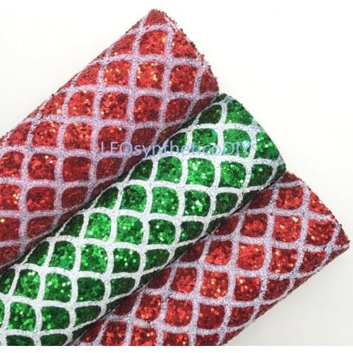 1PC 21X29CM Christmas Red and Green Mermaid Glitter Leather Sheets For Making Bows LEOsyntheticoDIY T488A