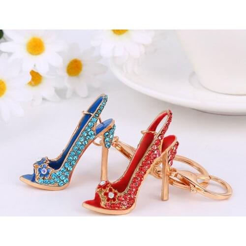 Key Ring Metal High Heel Shoe Key Chain Rhinestone Keychain for Bag Dressing Decoration