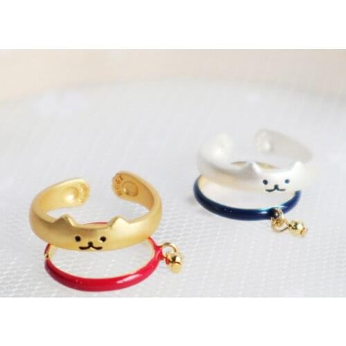 New 2Pcs/Set Fashion Trend Women Girl Rings Cute Cat Bells Paw Print Couple Ring Painted Enamel Tail Ring Daily Jewelry Gift