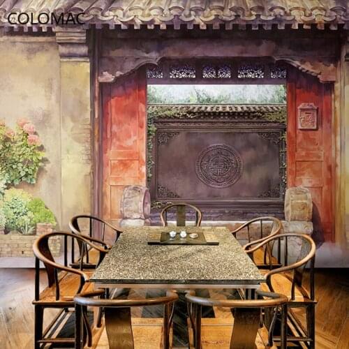 Colomac Custom Hand-painted Old Beijing Wallpaper Chinese Style Hot Pot Restaurant Mural 3d Wall Paper Sticker Drop Shopping