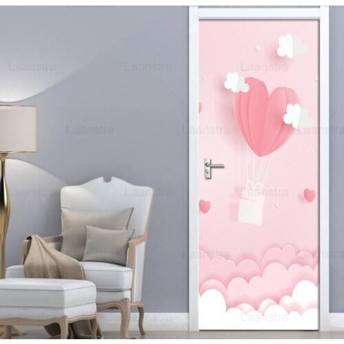 Corner Staircase Pink Door Sticker Of 3D Waterproof Wallpaper On The Door Home Decor Self Stick Wallpaper For Living Room Decal