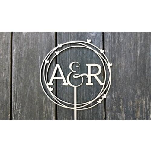 Custom Wreath Cake Topper Wedding with Initials, Wooden Rustic Topper Wood Mr Mrs cake