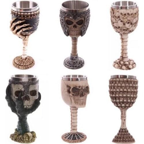 Unusual Stainless Steel Gothic Goblet Party Creative Drinking Glass 3D Skull Skeleton Punk Style Wine Glasses Whiskey Cups