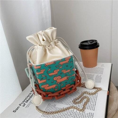 2021 New Luxury Handbag Female Bag Designer Croosbody Bag for Womens Purses and Handbag Cartoon Pattern Cute Bucket Shape Bag