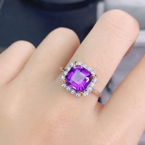 2021 New Trend Square Rings Inlay Dazzling Purple Crystal Zircon Elegant Minimalism Silver Jewelry For Women Wedding Engagement