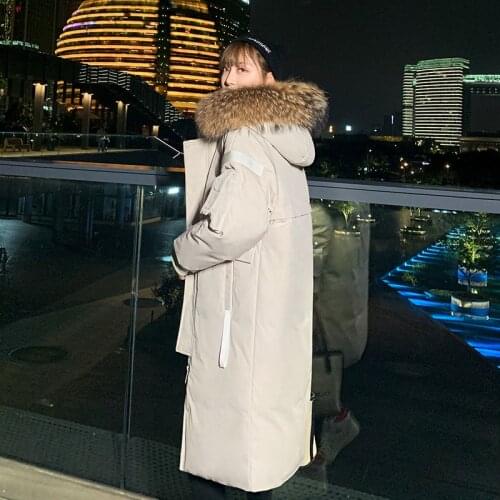 -30 Degree Winter Down Parkas Women Hooded Fur Collar Windbreaker 90% White Duck Down Jacket Thick Warm Long Couple Down Coat