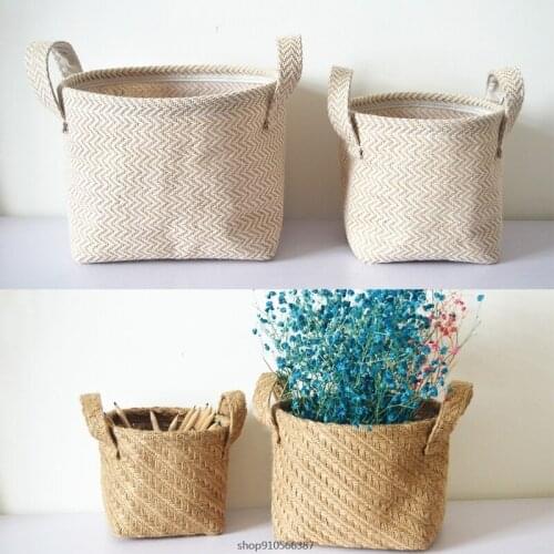 Rustic Woven Jute Laundry Storage Basket Braided Rope Caddy Bin with Handles Flower Pot Kids Toys Sundries Organizer wholesales