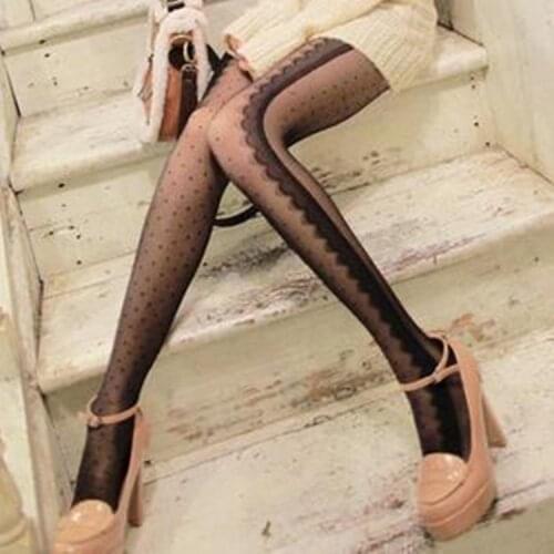 Retro Cute Side Eyelashes Lace Dots Jacquard Womens Woman Stockings Wholesale Manufacturers Black Long Stockings Pantyhose