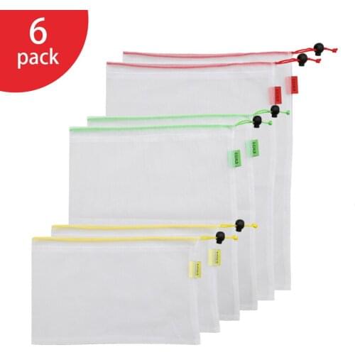 S,M,L 6pcs Multipurpose Vegetable and fruit mesh bag reusable polyester supermarket shopping bag mesh beam storage bag