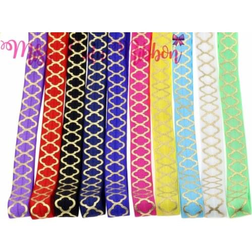 Grid Flower Series 5/8" 16mm 10 yards/lot Gold Foil Prism Grid Printed Elastic Ribbon DIY Hair Tie Accessories