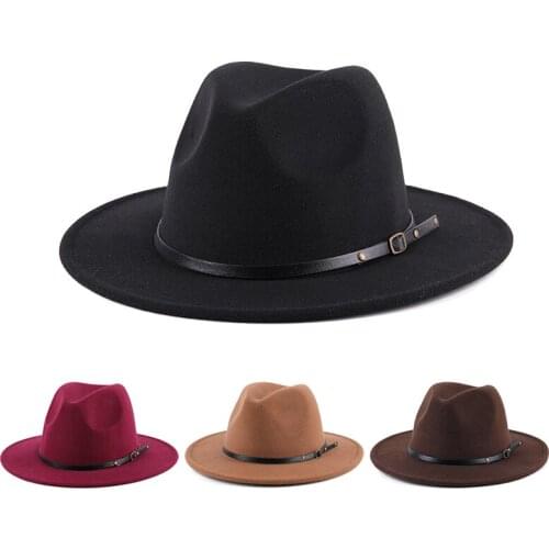 Imitation Woolen Fedora Hats Vintage Women Men Winter Autumn Fedoras Top Jazz Hat Wide Brim Gentleman Elegant Felt Cap